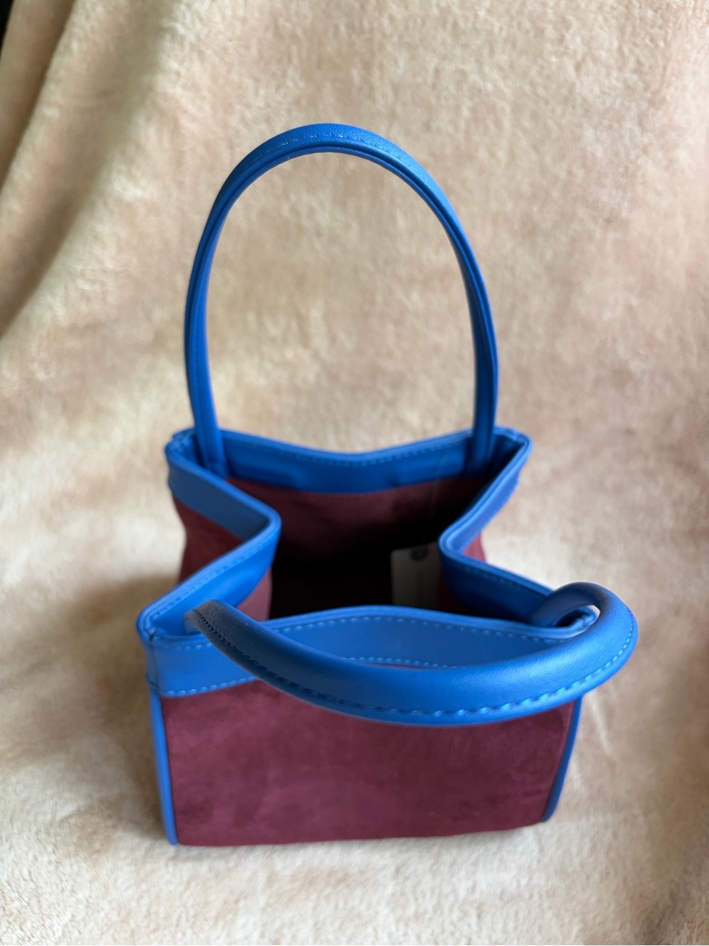 Anthropologie Blue Trim Burgundy Suede Handbag - Picture 6 of 9